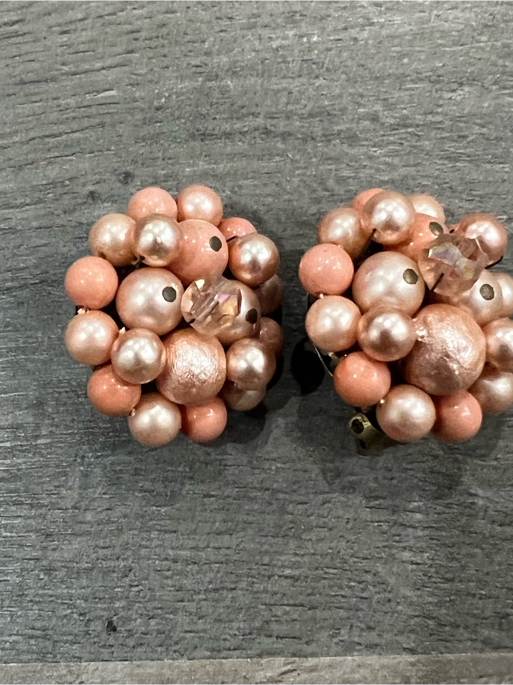 Peach Cluster Pearl Clip-On Earrings Japan Rusted